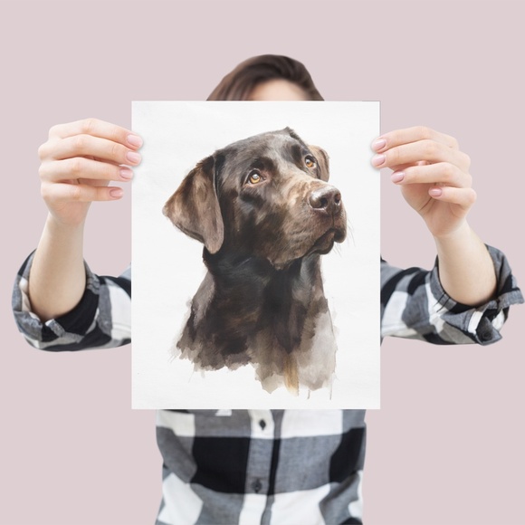 Watercolor Brown Labrador Retriever Dog Portrait Wall Art Print, Unframed - Picture 4 of 7